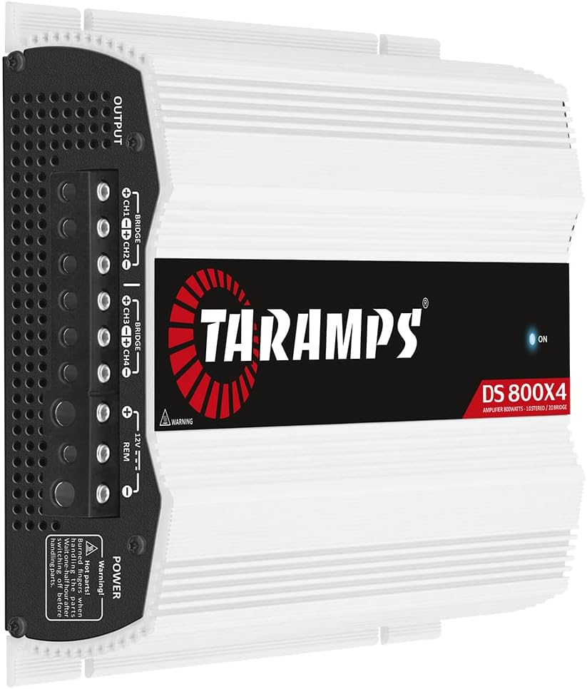 Taramps DS 800x4 1 Ohm 800 Watts RMS 4-Channel 200x4 RMS, Class D, Full Range, Crossover High / Low Pass Fixed, Bridgedable Car Audio Amplifier, White