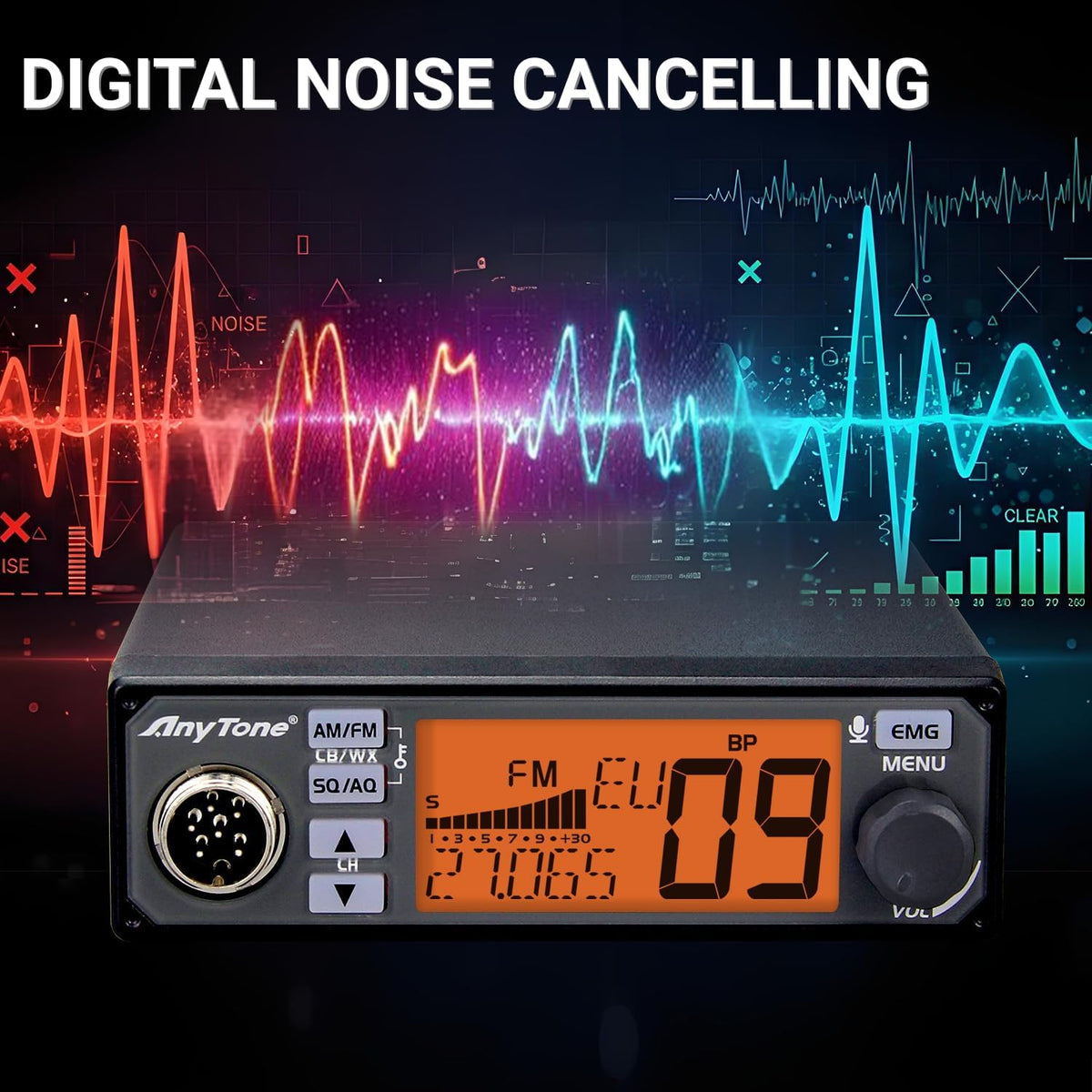 AT-500M Ⅱ CB Radio Kit with 27MHz Magnetic Antenna, AM/FM Mobile CB Radio, 40 Channels, NRC Digital Noise Cancelling, NB/ANL, VOX Hands-Free, NOAA, for Trucking & Off-Road