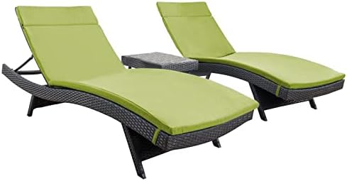 GDFStudio Savana 3 Piece Outdoor Wicker Lounge with Water Resistant Cushions & Coffee Table (Grey/BrightGreen)