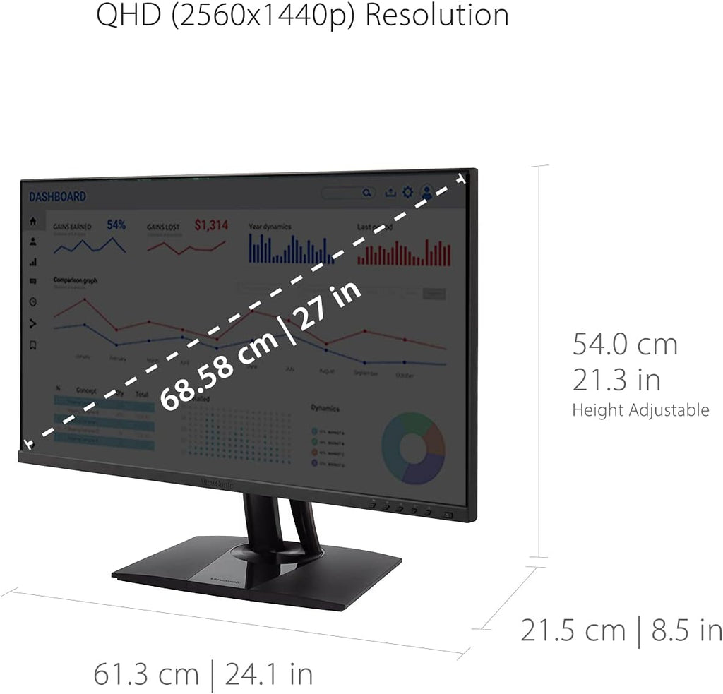 ViewSonic VP2756-2K 27 Inch IPS 1440p Ergonomic Monitor, Color Accuracy, Pantone Validated, 60W USB C (Renewed)