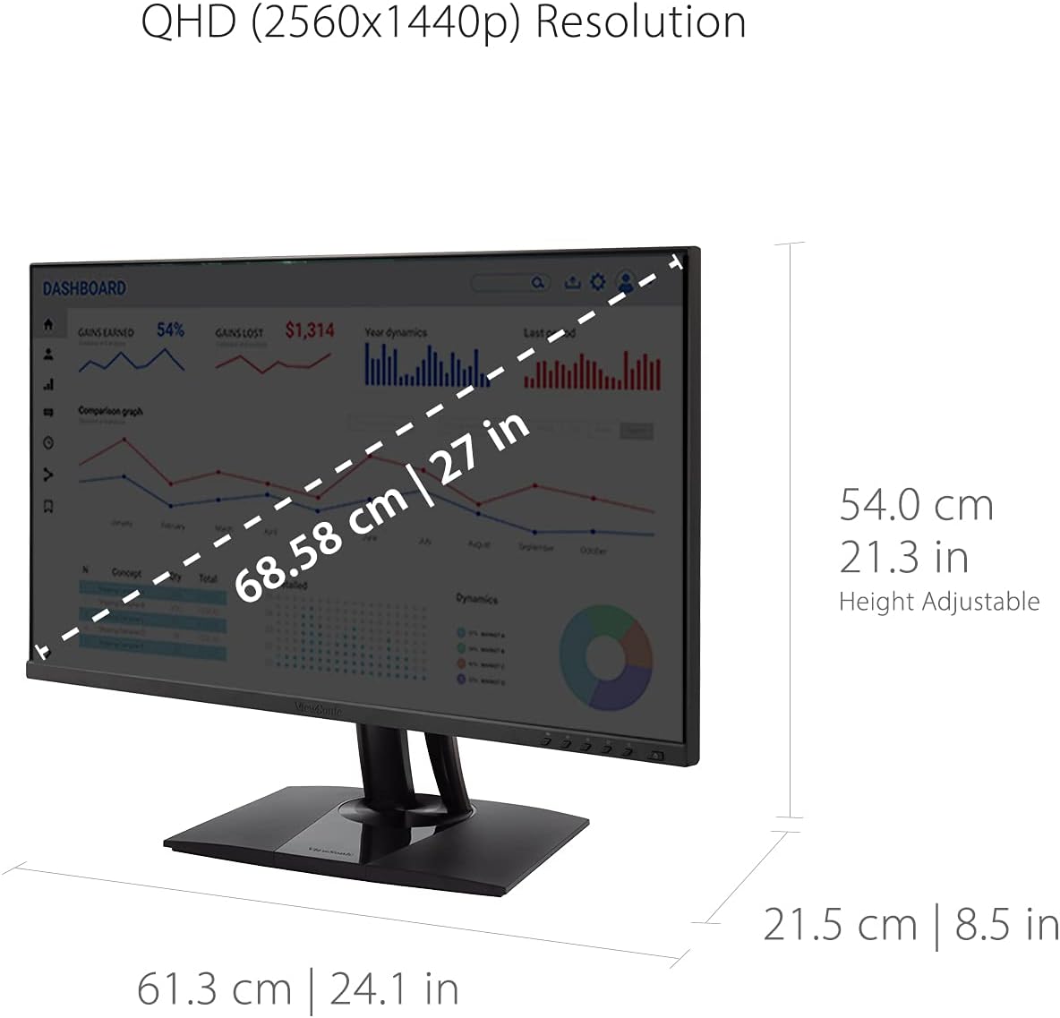 ViewSonic VP2756-2K 27 Inch IPS 1440p Ergonomic Monitor, Color Accuracy, Pantone Validated, 60W USB C (Renewed)