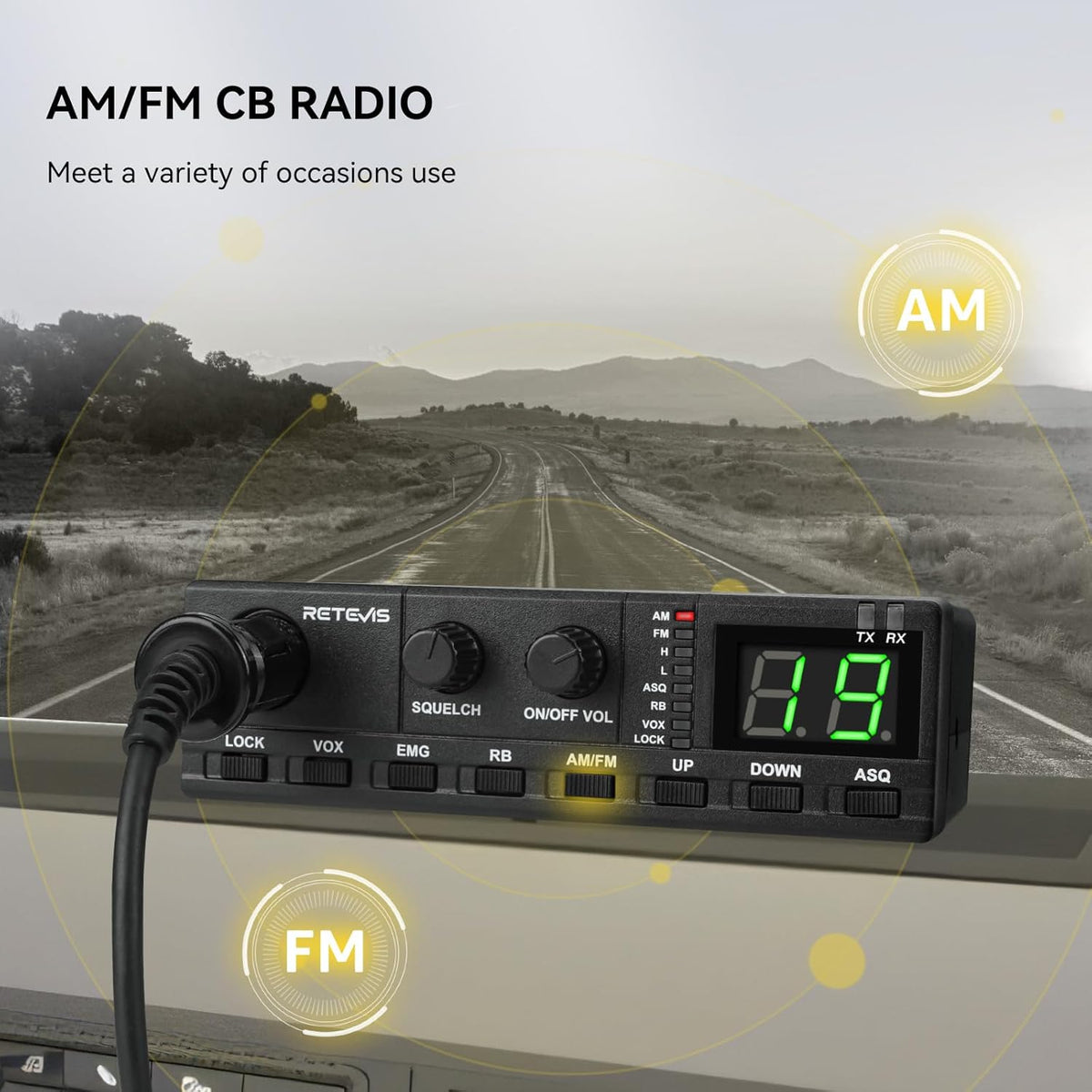 Retevis MB2 40-Channel AM/FM CB Radio Kit, Long Range Radio with Antenna for Trucker Stop, Emergency Channel 9/19, VOX, Easy to Use, with Cigarette Lighter Fixed-Mount