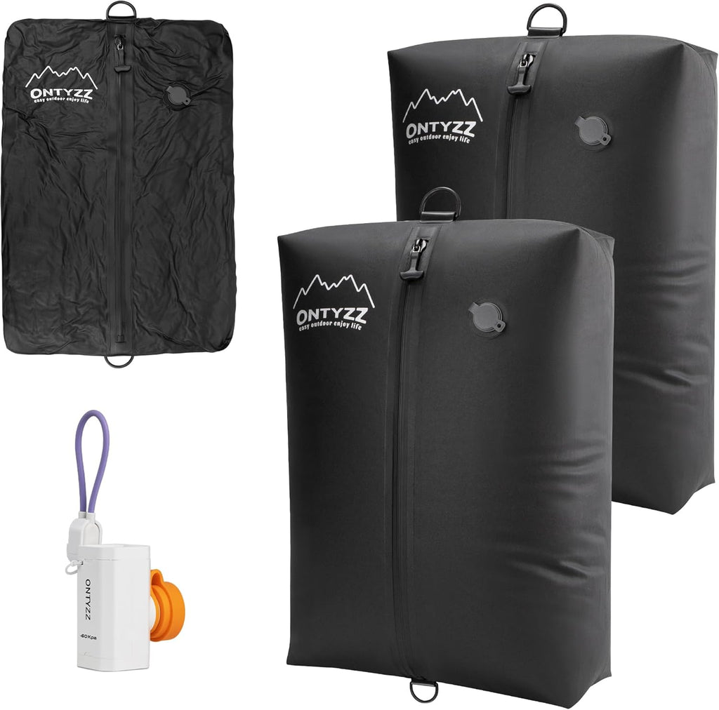 ONTYZZ Vacuum Bags for Travel, IPX8 Waterproof Space Saver Vacpack, GRS Certified Recycled Compression Bag with Pump (2PC Dark Black)