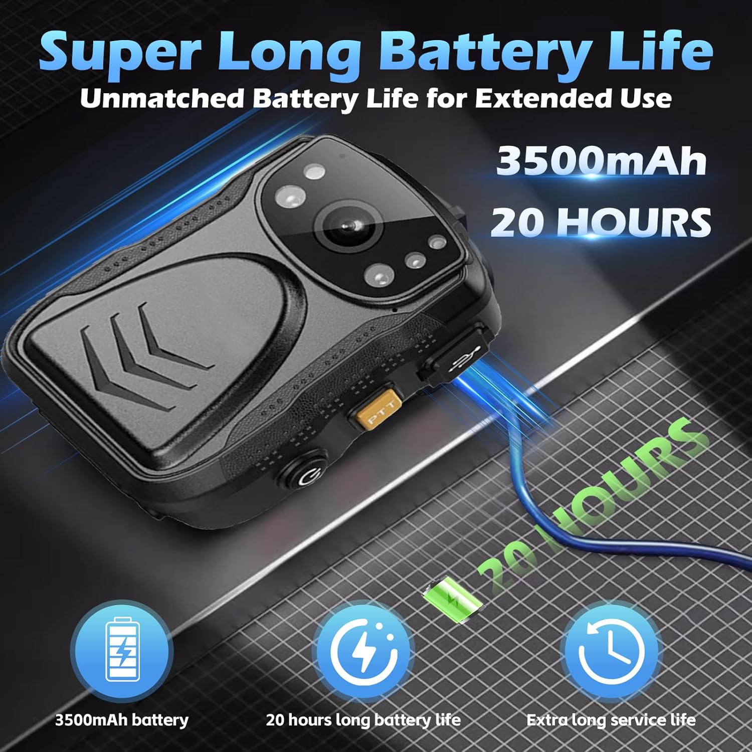 PatrolMaster 1296P UHD Body Camera with Audio, 2 Inch Display, Night Vision, Waterproof, Shockproof, Body Worn with Compact Design, Police Use (64GB)