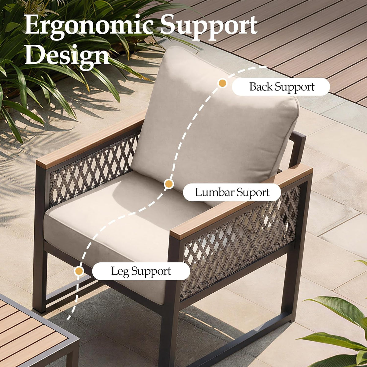 UPHA 4 Pieces Patio Furniture Set, Metal Outdoor Sectional Couch Set with Loveseat Sofa, 2 Chairs, Coffee Table, Modern Patio Conversation Set for Porch Balcony Deck, 4 Seats, Beige