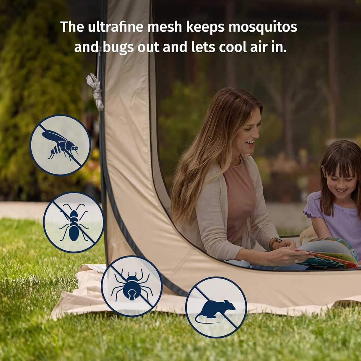 East Oak Pop up Screen Tent with Mosquito Netting, Portable Screen House Canopy Shelter, 10 x 10 FT Instant Screen Gazebo & UPF 50+ UV Protection for Patio, Backyard, Deck & Outdoor Activities, Beige