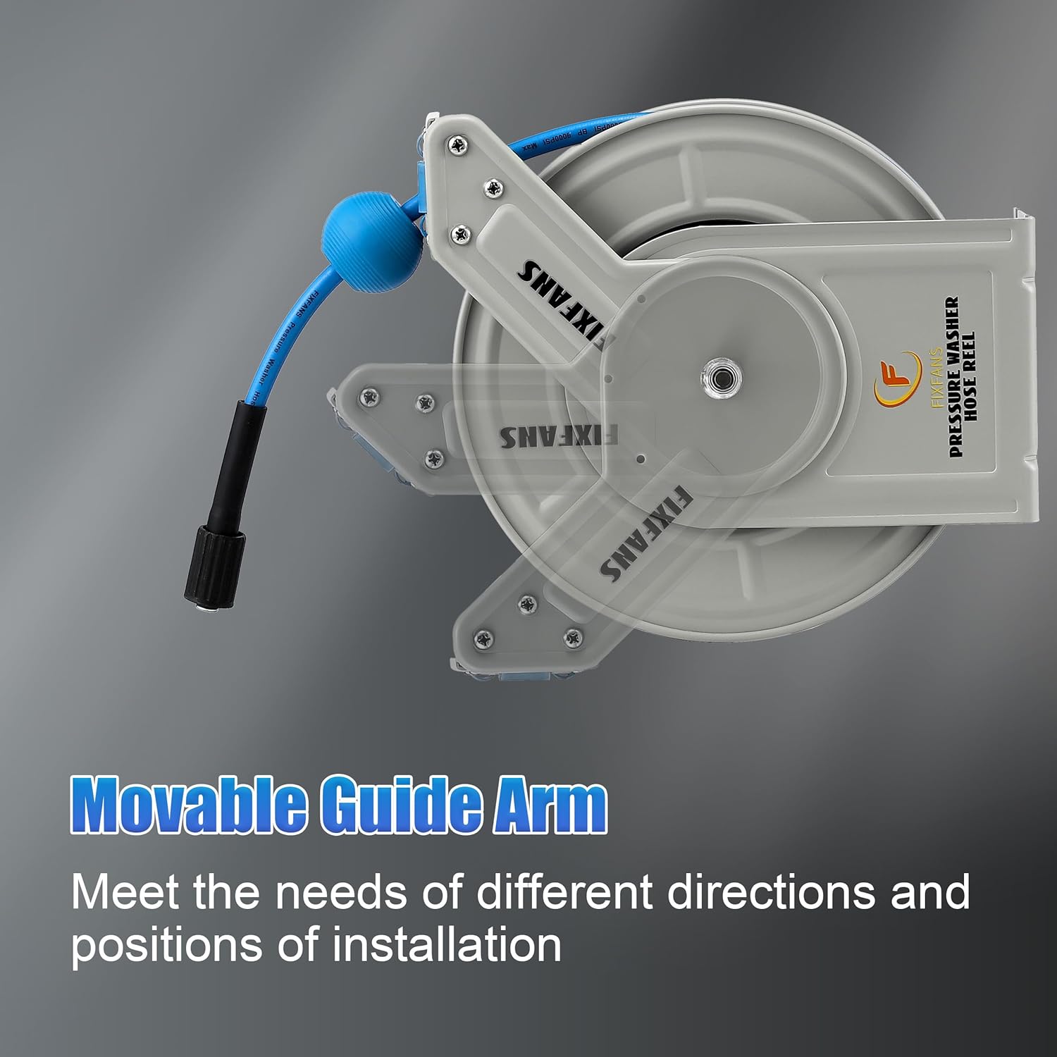 FIXFANS Pressure Washer Hose Reel with Hose, 1/4" × 60ft Retractable Power Washer Hose Reel, Heavy Duty Hose Reel Auto Rewind, Wall Mounted, 3600 PSI