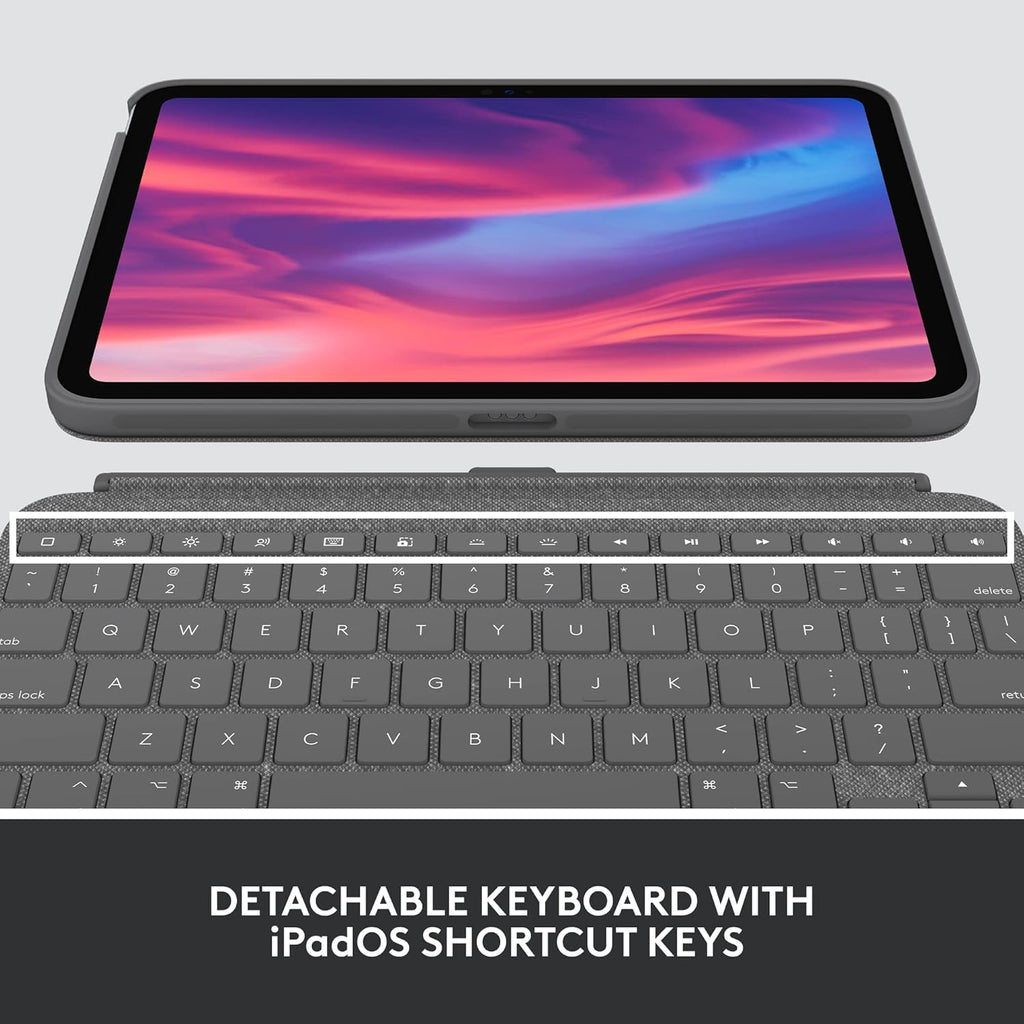 Logitech Combo Touch, Detachable iPad Keyboard Case (10th gen and A16) with Large Precision Trackpad, Full-Size Backlit Keyboard, and Smart Connector Technology - Oxford Gray
