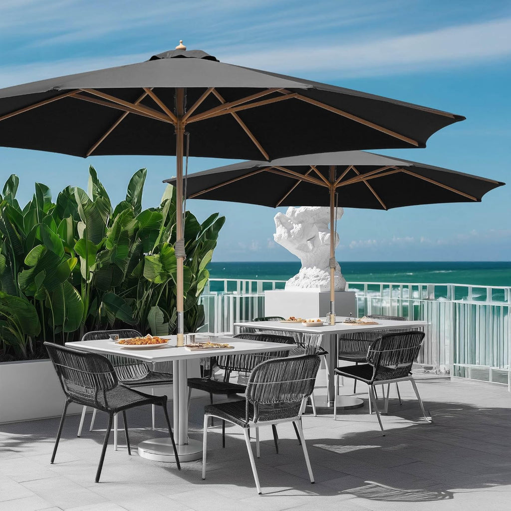 Yescom 13ft Coastal Solid Beech Wood Umbrella Pulley Lift Commercial Base with Wheel Included for Beach Club Seaside Restaurant Terrace Resort Poolside