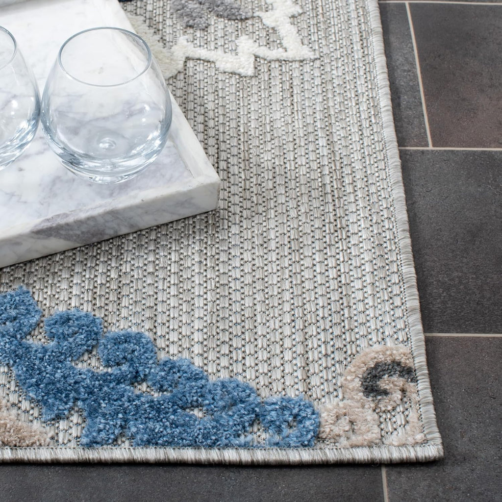 SAFAVIEH Washable Rug Outdoor Cabana Collection - 10' x 14', Grey & Blue, Non-Shedding & Easy to Clean, Ideal for Patio, Backyard, Deck, Mudroom (CBN305F)