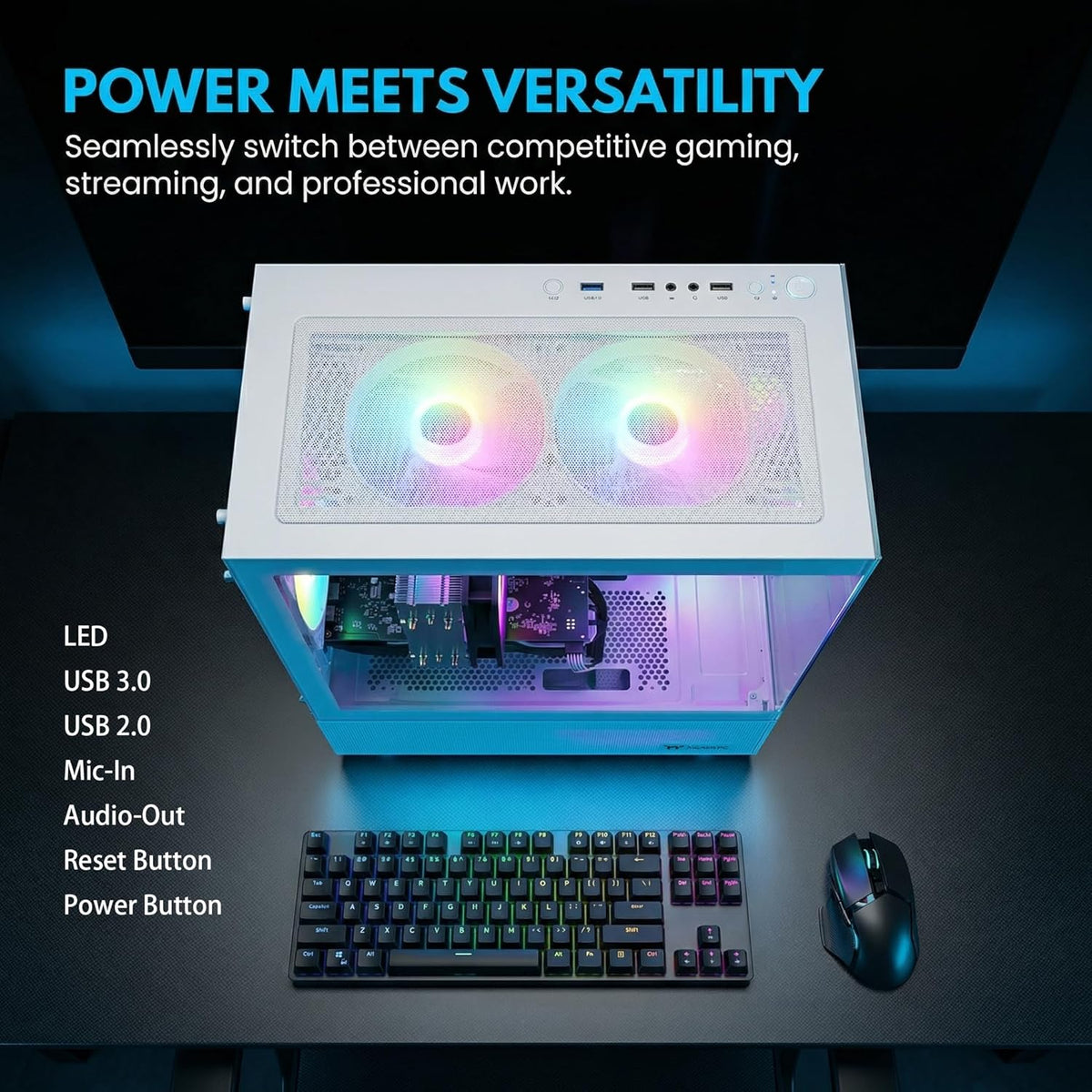 Budget Gaming PC Computers Desktop, Intel Core i7 up to 4.0GHz, GTX 1050 Ti 4GB, 16GB RAM, 512GB M.2 SSD, BX3 550W 80PLUS Bronze PSU, WiFi 5, RGB Fan x5, Windows 11 Home, prebuilt PC Gaming, White