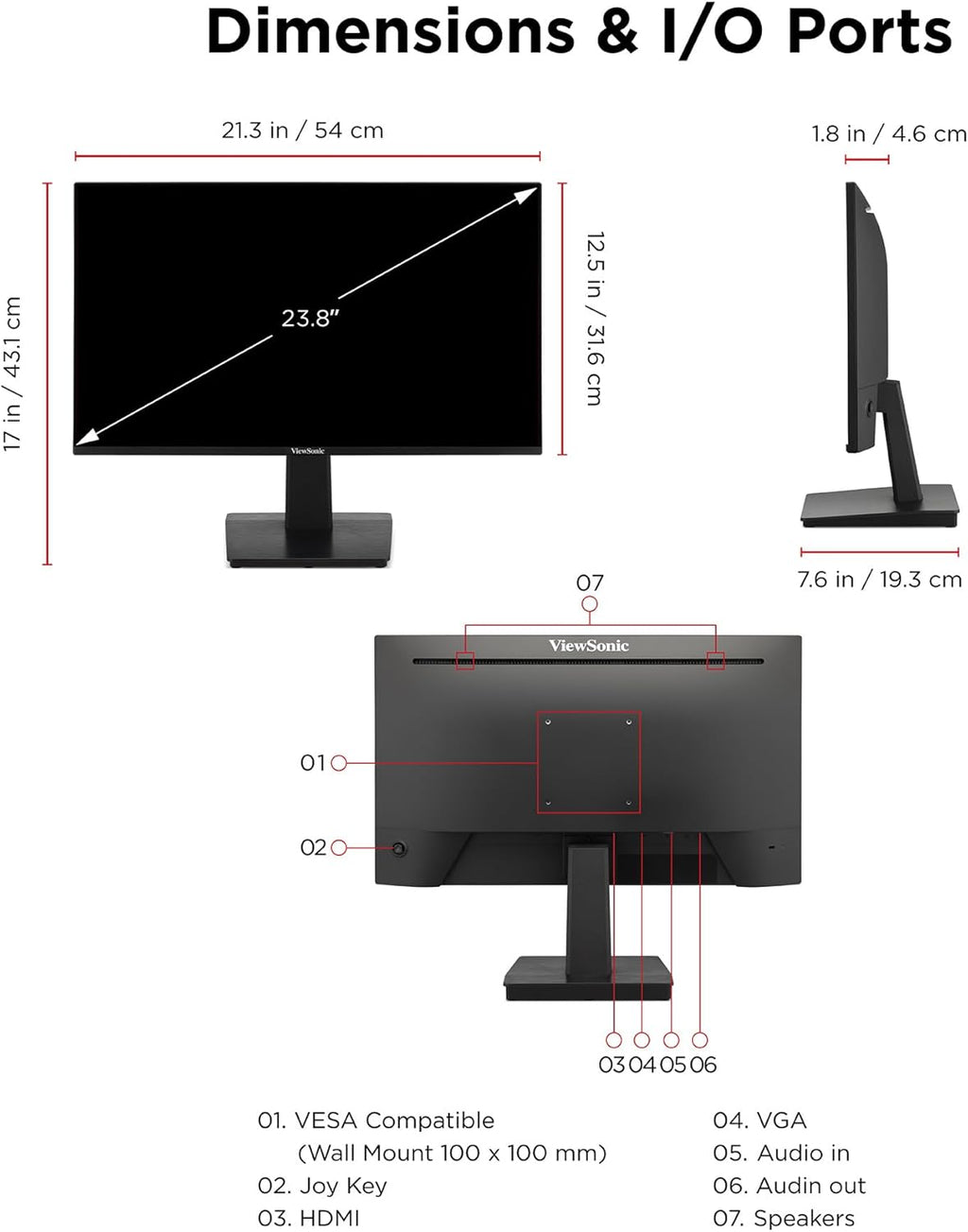 ViewSonic VA2448-MH 24 Inch 1080p Monitor, IPS Display with 120Hz for Smooth Home and Office Viewing, Variable Refresh Rate, HDMI, and VGA Inputs