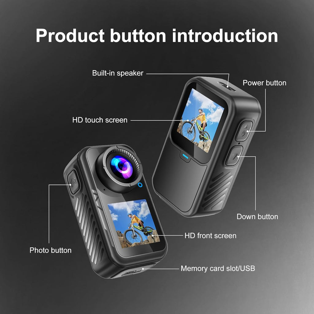 4K Mini Action Camera, EIS Stabilization, 130° Wide Angle, Dual Touchscreen, Pre-Record, Waterproof for Vlogging, Outdoor Adventures(Black, 128, GB)