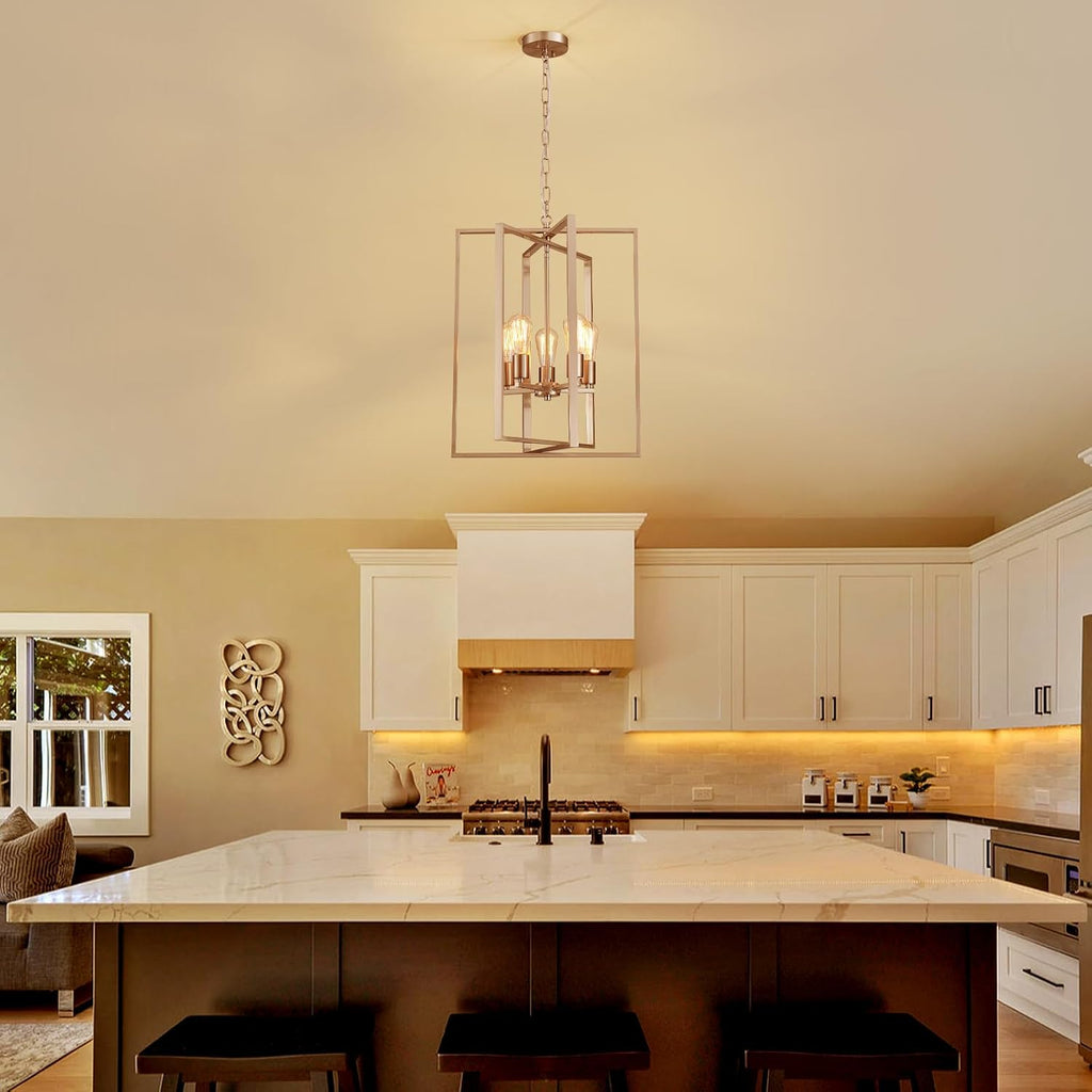 Brushed Nickel Chandelier 5-Light, Dining Room Light Fixture Geometric Metal Modern Pendant Lighting for Kitchen Island Living Room Entryway Bedroom, 18 Inch Hanging Ceiling Lamp