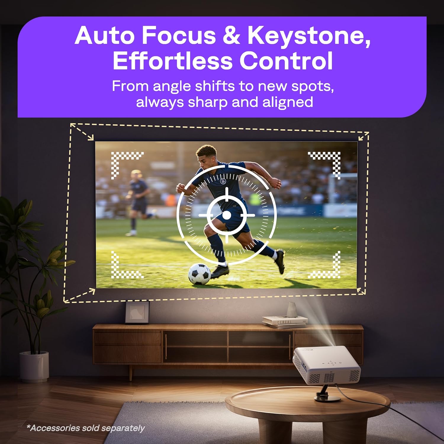 Aurzen Roku TV Smart Projector with Wifi and Bluetooth, Roku Streaming Experience Built-in, 1080P FHD, DoIby Audio, Auto Focus & Keystone, Zoom, Movie Portable Outdoor Mini Projector, White