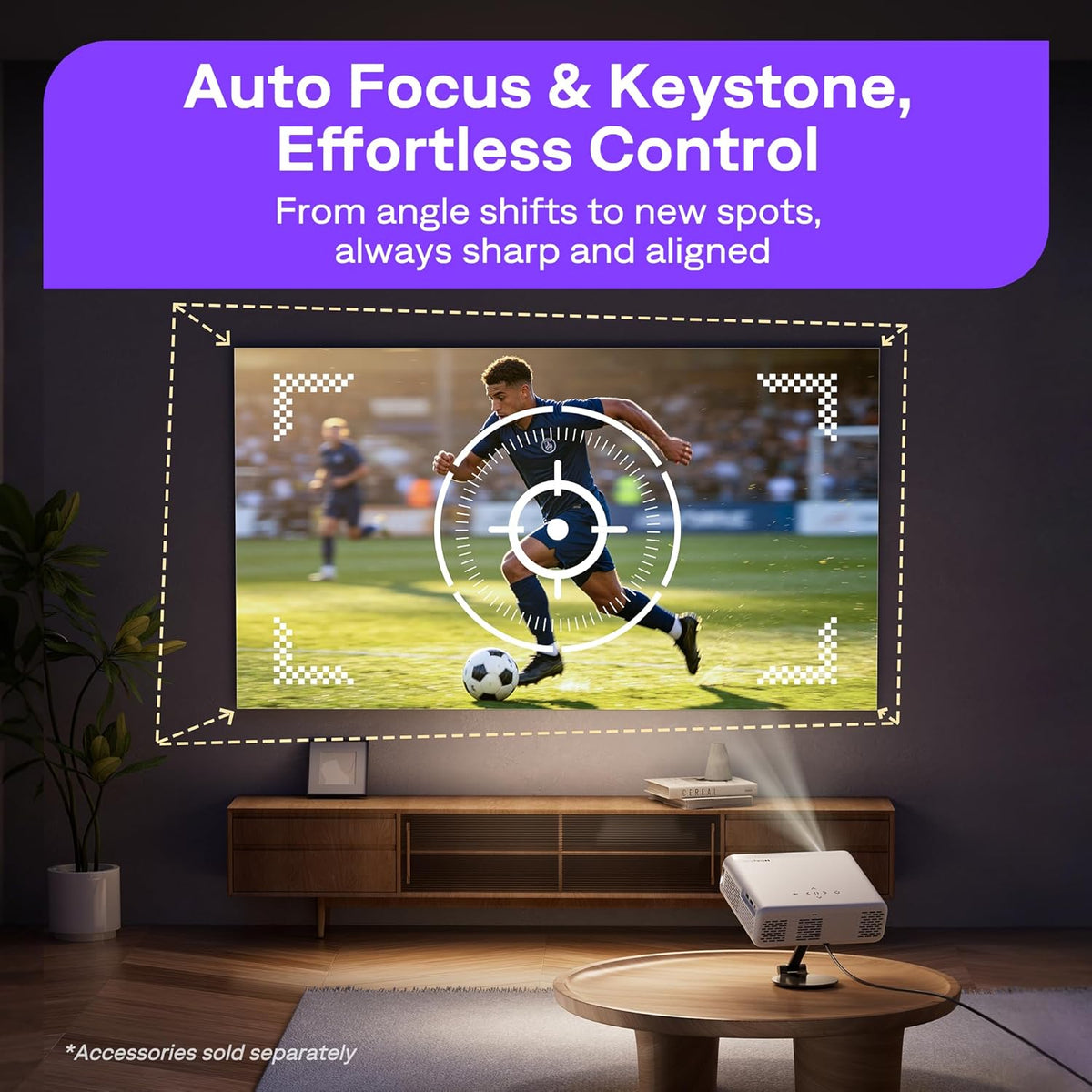 Aurzen Roku TV Smart Projector with Wifi and Bluetooth, Roku Streaming Experience Built-in, 1080P FHD, DoIby Audio, Auto Focus & Keystone, Zoom, Movie Portable Outdoor Mini Projector, White