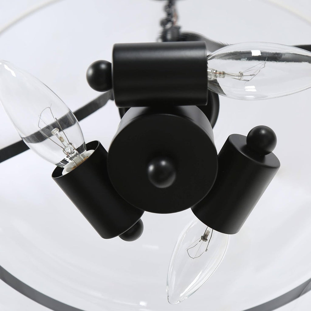 KSANA Black Glass Chandelier, Modern 3-Light Pendant Lighting Fixture for Dining Room, Kitchen, and Bedroom