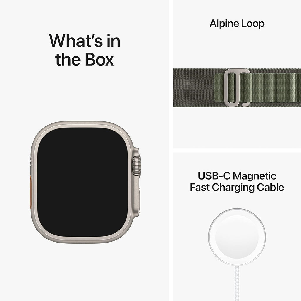 Apple Watch Ultra GPS + Cellular 49mm Titanium Case with Green Alpine Loop, Medium (Renewed)