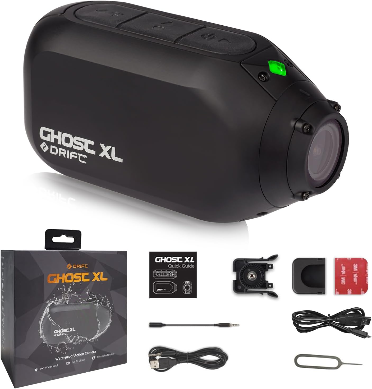 DRIFT Ghost XL 9 Hour Battery Action Camera, 1080P IPX7 Waterproof Helmet Camera, WiFi Remote Control Sport Cameras Wearable for Vlog Motorcycle Bicycle Cam