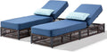 Outdoor Chaise Lounge Chairs Set of 2 with 5-Inch Thick Cushions, 5-Levels Adjustable Reclining Lounger, Wicker Patio Recliners Pool Chair, Sunbathing Lounger for Outdoor, Backyard, Poolside - Blue