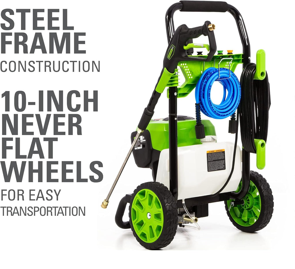 Greenworks 2300 PSI TruBrushless (2.3 GPM) Electric Pressure Washer, 25' Hose, Quick Connect Wand, 15, 24, 40 Degree Soap and Turbo Nozzle