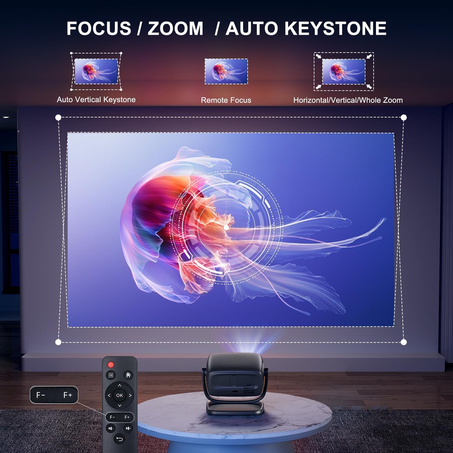 4K Smart Portable Projector with 5G WiFi,Bluetooth 5.2,600 ANSI Projector with Built in App,1080P Outdoor Movie Projector with 4P4D Correction,Rotatable 180°,Max 220" Compatible with iPhone/Android/TV