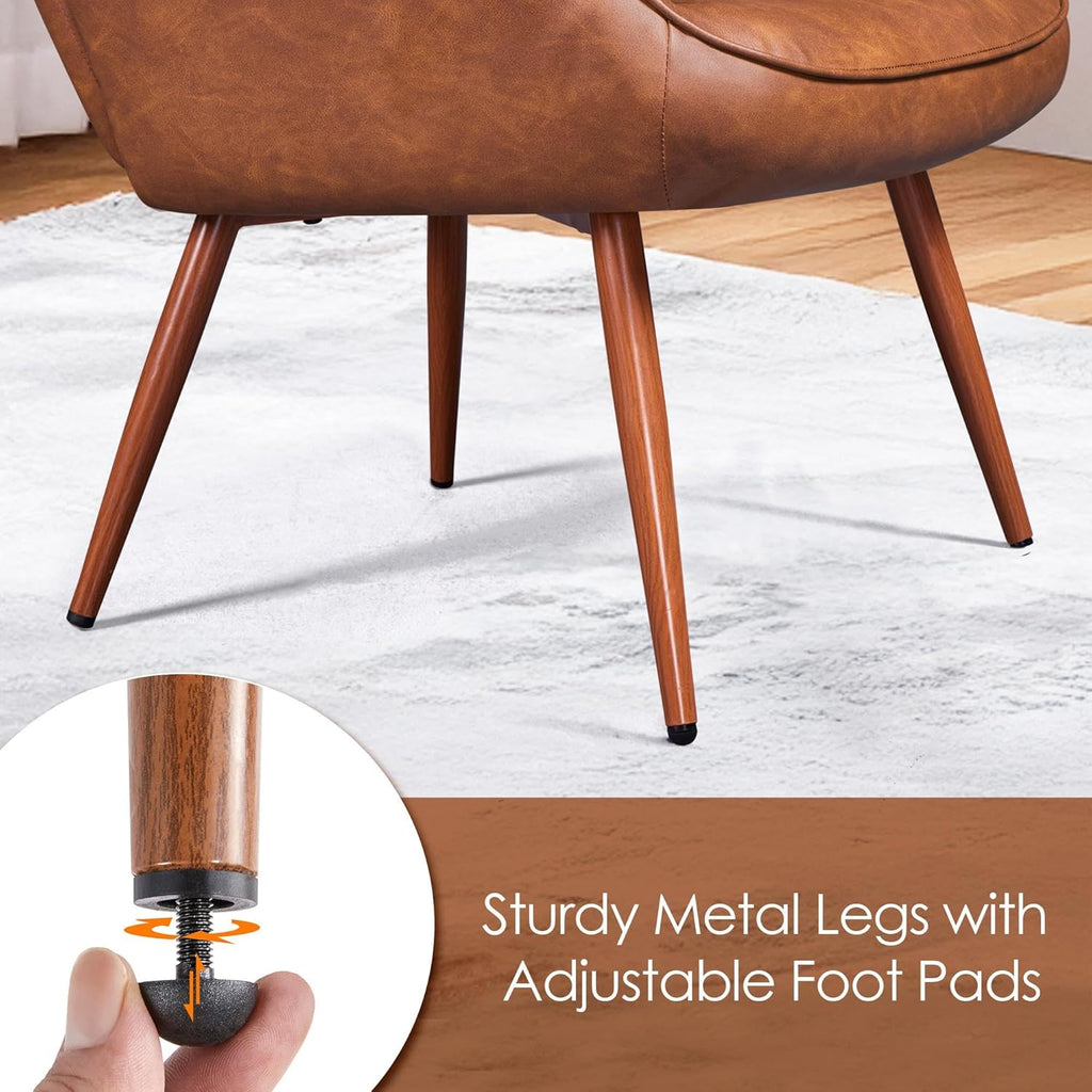 Yaheetech Accent Chairs, Large PU Leather High-Back Chair w/Metal Legs, Pottery Barn Style Living Room Chairs for Bedroom/Home Office, Brown, Set of 2