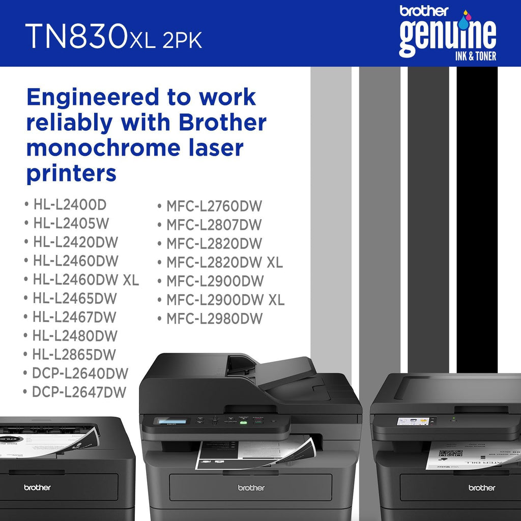 Brother Genuine TN830XL 2PK Black High Yield Printer Toner Cartridge 2-Pack – Print up to 3,000 Pages Each(1)