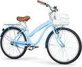 WEIZE Beach Cruiser Bike, 24 & 26 inch Commuter Bicycle for Adult Men and Women,High-Carbon Steel/Front & Rear Fenders, Comfortable City Bikes with Rear Rack or Basket, Ergonomic Upright Design