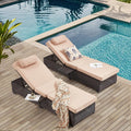 Outdoor Lounge Chairs, Pool Lounge Chairs Set of 2, Outdoor Chaise Lounge with Adjustable Backrest & Cup Holder,Khaki Cushion