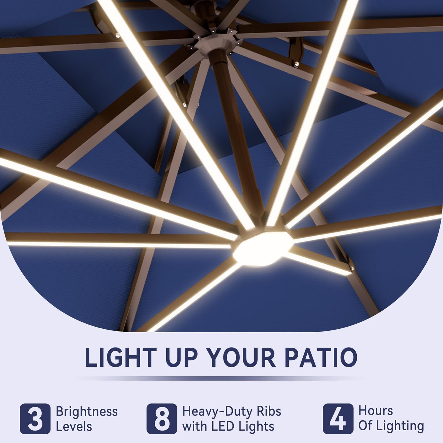 10 X 13 FT Cantilever Outdoor Patio Umbrella with LED Lights Large Heavy Duty 360° Rotation Double Top Offset Rectangular Umbrellas for Backyard Garden Pool Outside Deck, Navy