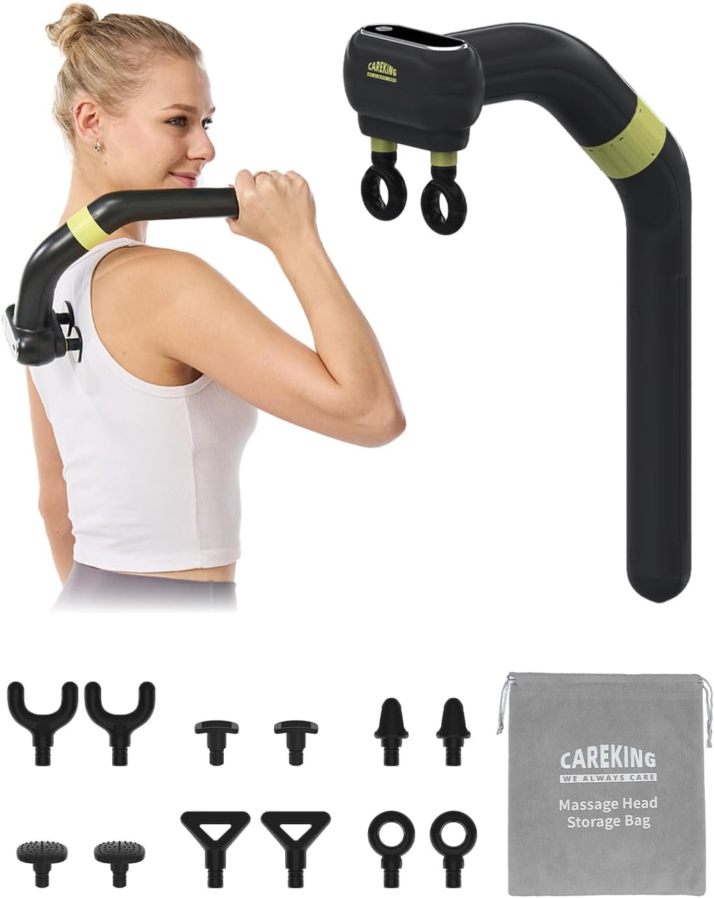 3-in-1 Detachable Massage Gun Deep Tissue, Ergonomic Extension Back Massager For Pain Relief, Portable Percussion Handheld Massager For Back, Shoulder, Leg, Gifts For Women Men, FSA-HSA Eligible