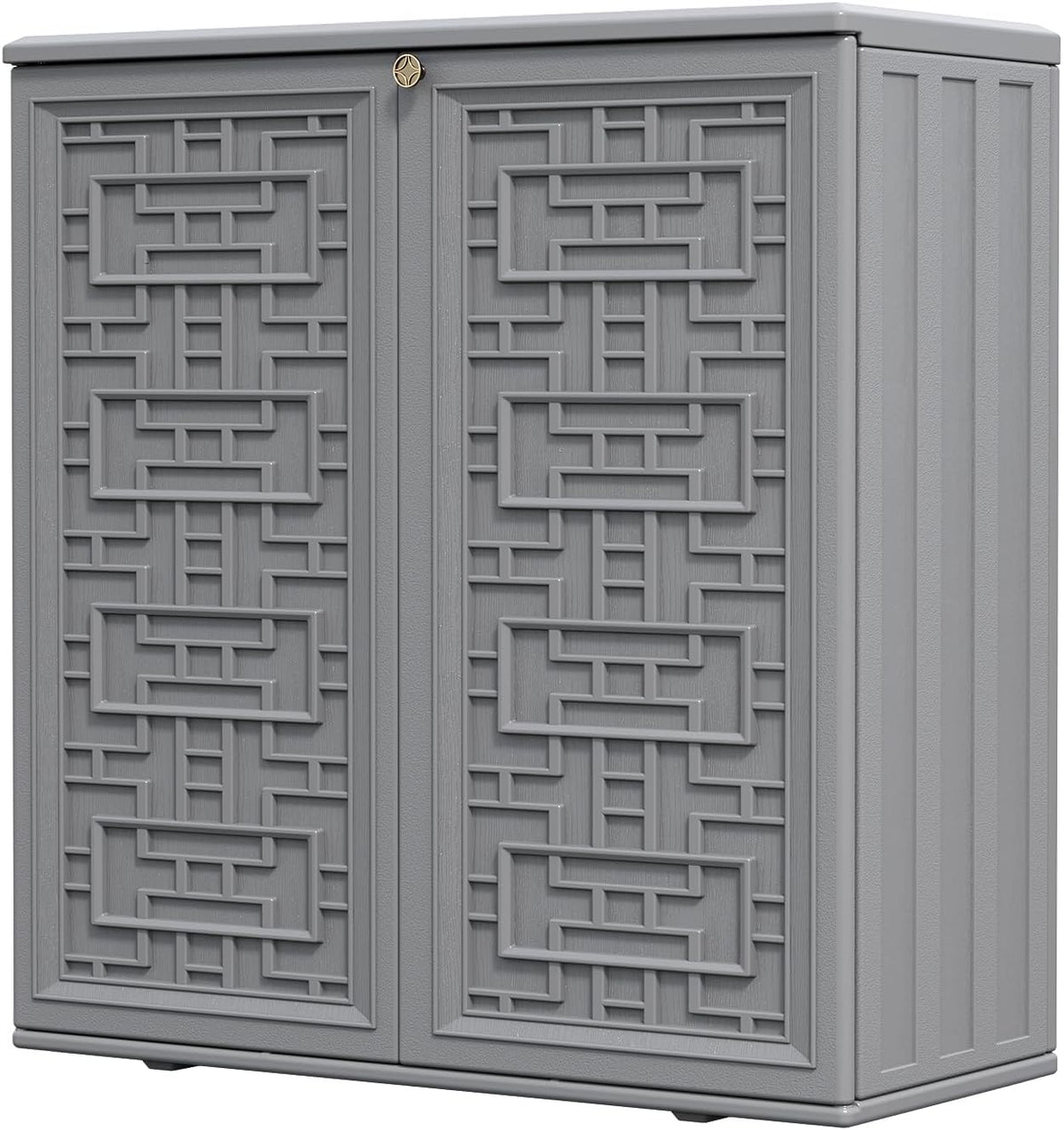 HOMSPARK Indoor/Outdoor Storage Cabinet with Doors and Shelf, 34”x15”x36” HDPE Plastic Storage Box Waterproof for Patio, Garden, Balcony, Multi-Purpose for Daily Tools, Grey