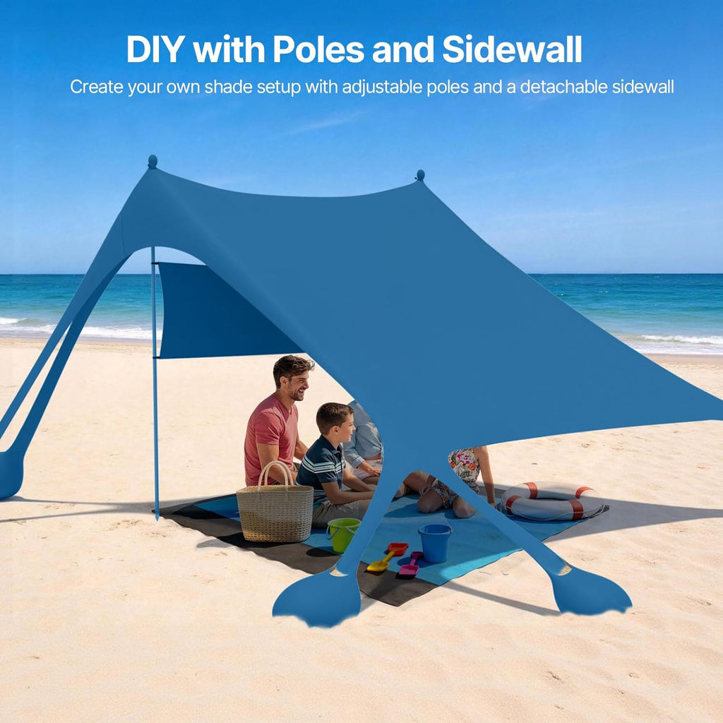 Suteck Beach Tent Sun Shelter with Sidewall, Easy Set Up 10x10ft Beach Canopy, Outdoor Sun Shade with UPF 50+UV Protection, 8 Sandbags, 4 Stability Poles for Camping, Fishing or Picnics(Navy Blue)