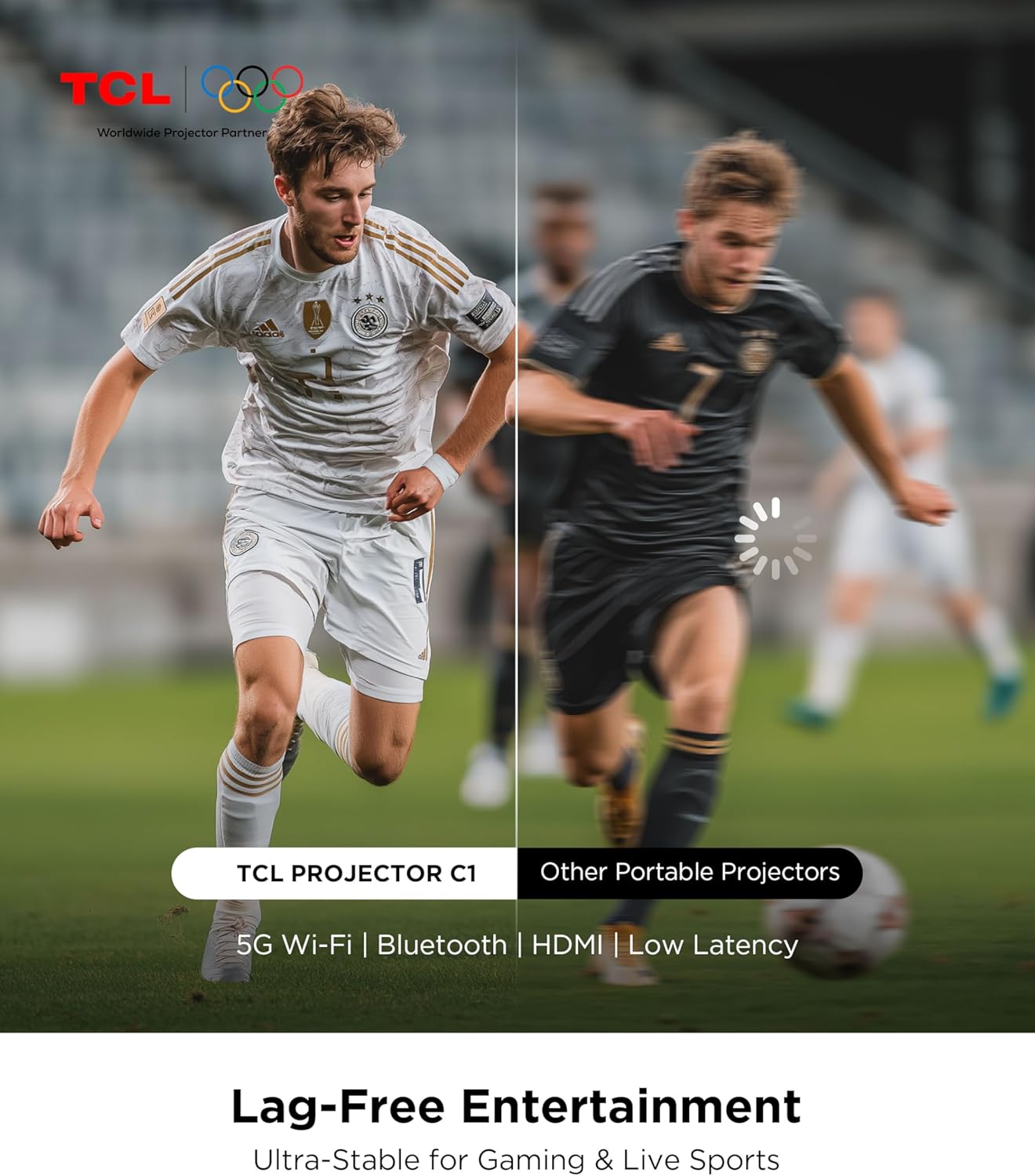 TCL C1 Smart Projector 4K Support, Compatible with Google TV, WiFi and Bluetooth, Auto Focus/Keystone, 1080P HDR10, Dolby Audio, 285° Rotation Mini Projector for Bedroom/Home Theater/Outdoor