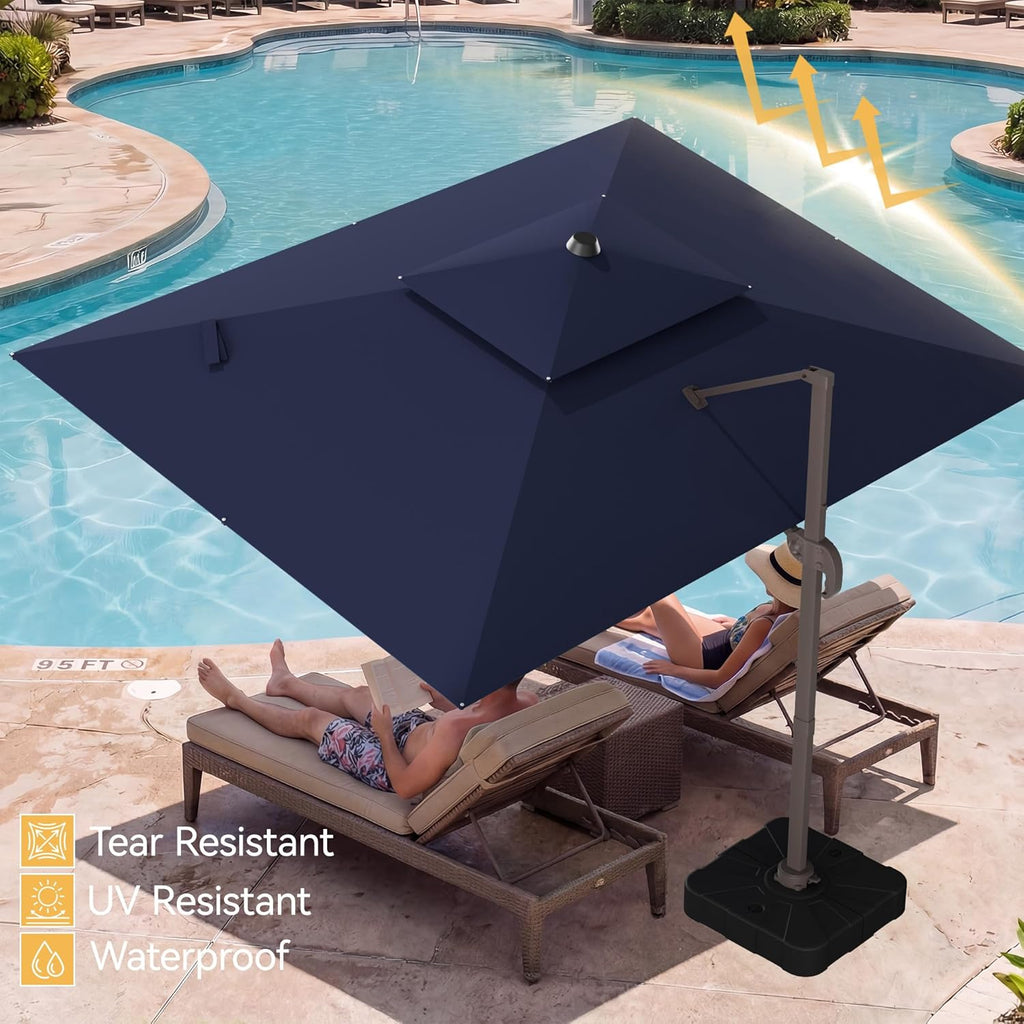 9x12 FT Patio Umbrella, Large Cantilever Rectangular Double Top Heavy Duty Offset Umbrellas with 360° Rotation, Outdoor shade for Garden Deck Pool, Navy