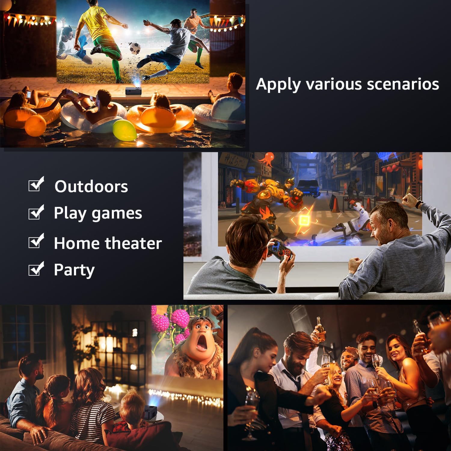 CEBORY Native 1080P Projector with Wifi and Bluetooth, 15000LM Full HD Movie Projector Include Screen and Carrying Bag,4K Proyectores Compatible with HDMIUSB/PHONE/Laptop, for Home, Bedroom, Outdoor