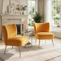 DUOMAY Modern Accent Chair Set of 2 Velvet Slipper Chair with Gold Legs Wingback Side Chair for Living Room Bedroom Entryway Small Corner Chair for Space Saving, Yellow