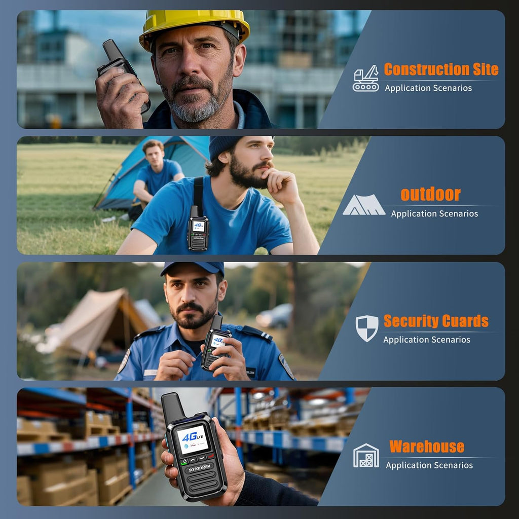 Global Lifetime Free Rapid Walkie Talkies Unlimited Range 4G LTE PoC(Push-to-Talk Over Cellular) Radios Nationwide PTT Two Way Radios Long Distance for Family, Logistics, Company 2pcs with sim Card