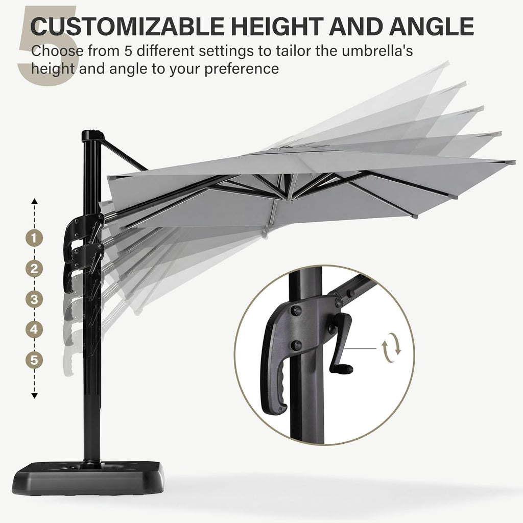 EO Living 10 Feet Patio Umbrella Outdoor Cantilever Square Umbrella Heavy Duty Aluminum Offset Umbrella with 360-degree Rotation for Garden Deck Pool Patio（Grey）