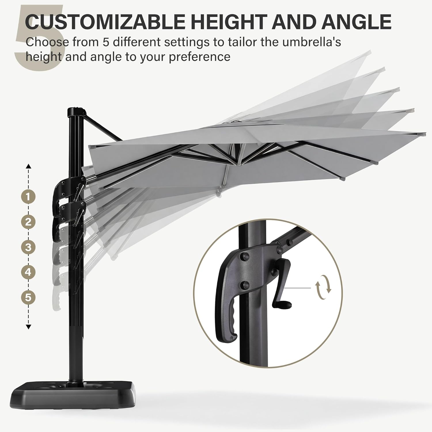 EO Living 10 Feet Patio Umbrella Outdoor Cantilever Square Umbrella Heavy Duty Aluminum Offset Umbrella with 360-degree Rotation for Garden Deck Pool Patio（Grey）
