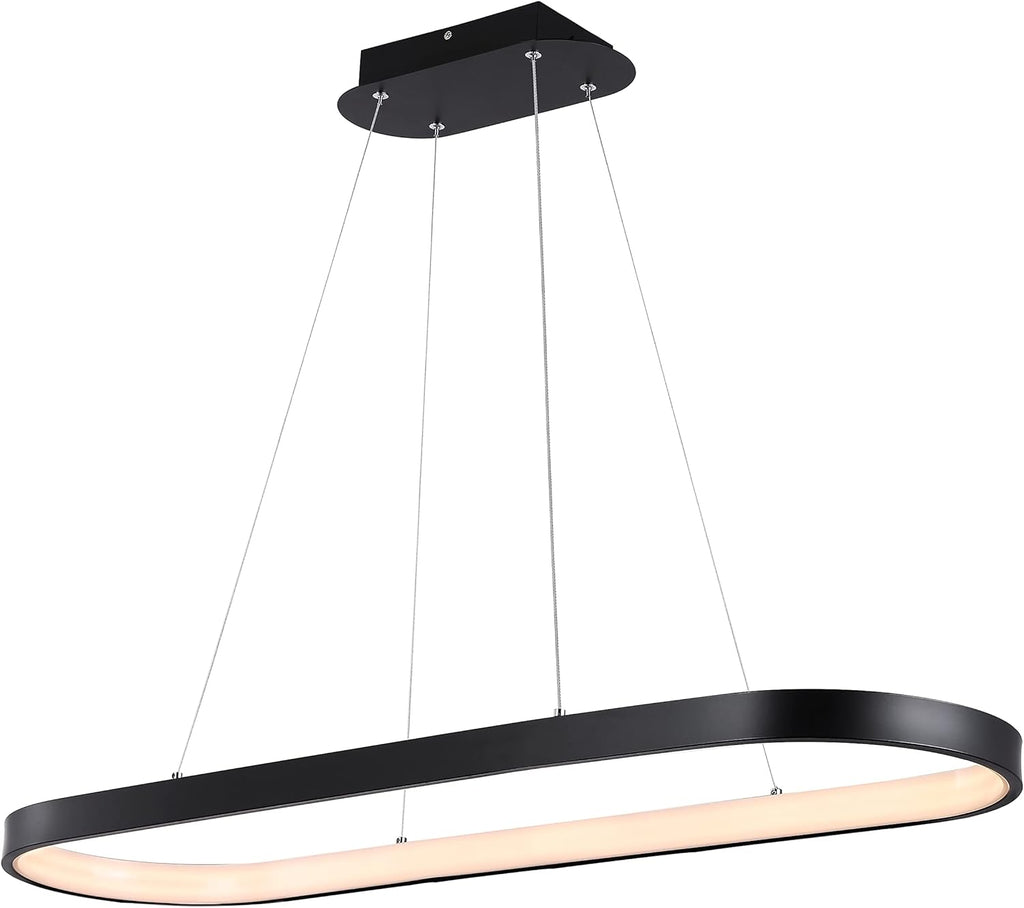 JONATHAN Y 38.75" Black 1-Light Iron Linear Integrated LED Pendant, Modern Bohemian Oval Ring Chandelier for Dining Room, Kitchen Island, Minimalist Dimmable Fixture JYL7120A