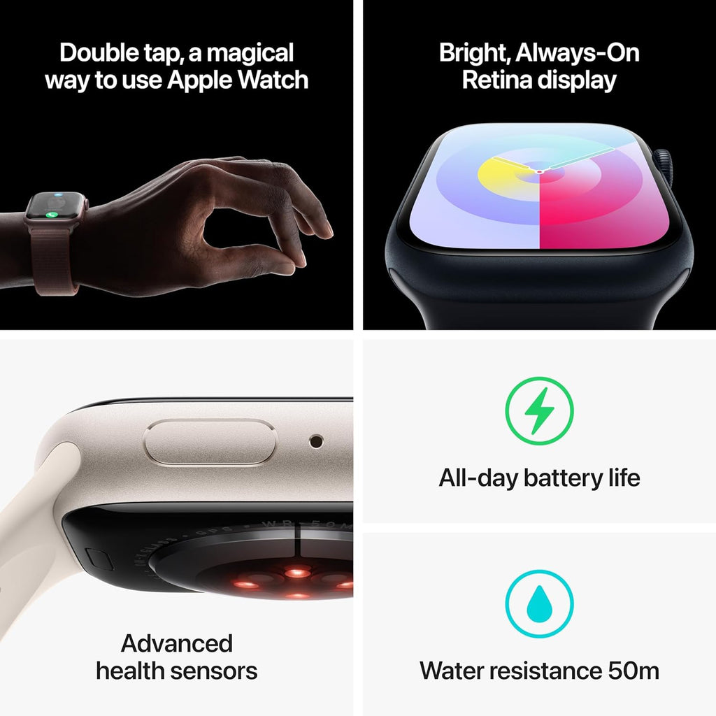 Apple Watch Series 9 GPS 41mm Midnight Aluminum Case with Midnight Sport Band S/M (Renewed)