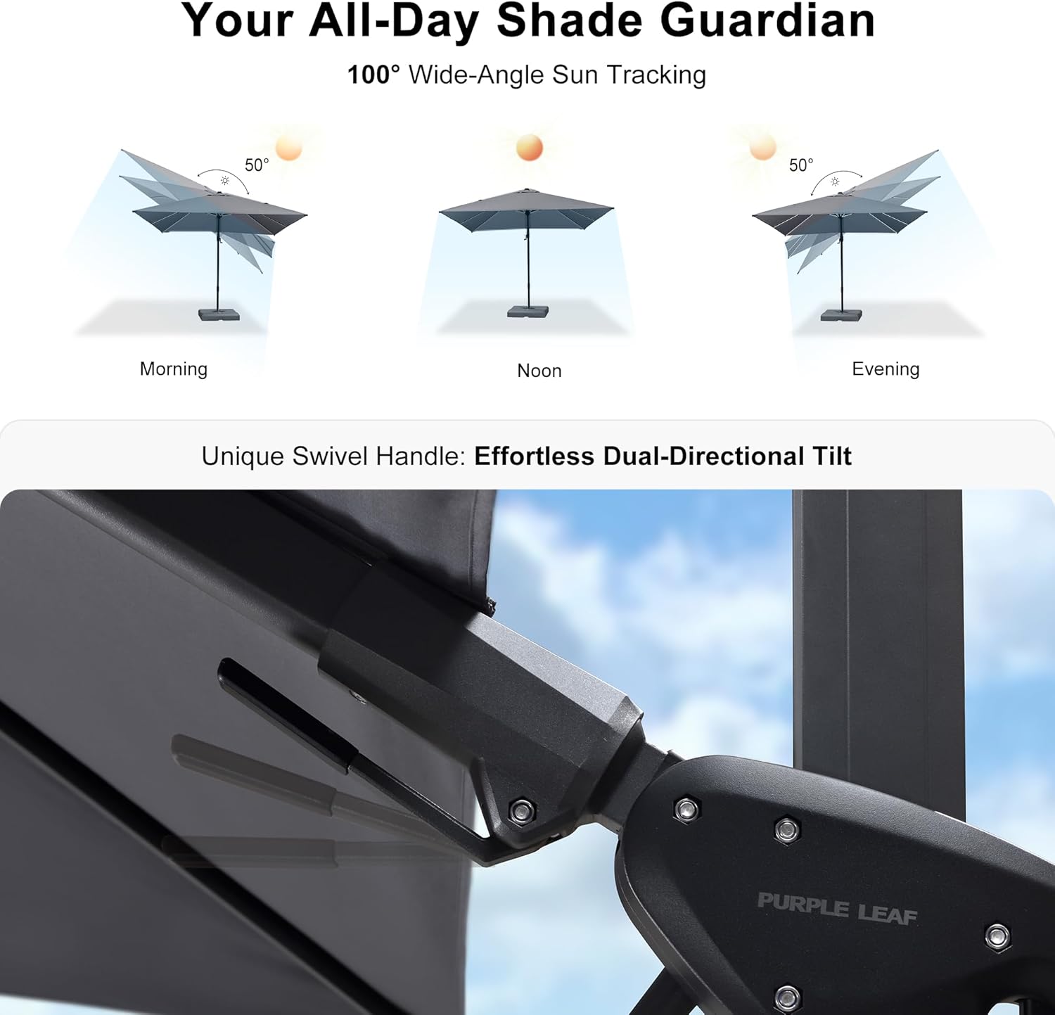 PURPLE LEAF 9.8' X 9.8' Tilting Patio Umbrella with Base Outdoor Cantilever Swivel Square Umbrella with Tilt Aluminum Offset Umbrella with 360-degree Rotation for Garden Deck Pool Patio Light Grey