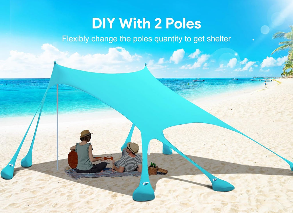 Osoeri Beach Tent, Camping Sun Shelter UPF50+ with 8 Sandbags, Sand Shovels, Ground Pegs & Stability Poles, Outdoor Shade Beach Canopy for Camping Trips, Fishing, Backyard Fun or Picnics