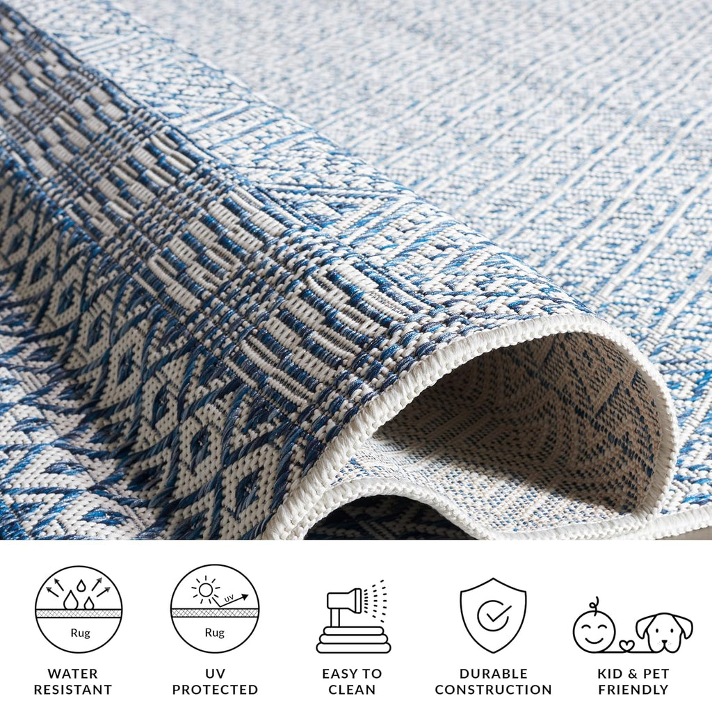 SAFAVIEH Washable Rug Outdoor Courtyard Collection - 9' x 12', Blue & Navy, Non-Shedding & Easy Cleaning, Ideal for Patio, Backyard, Mudroom (CY8235-53412)