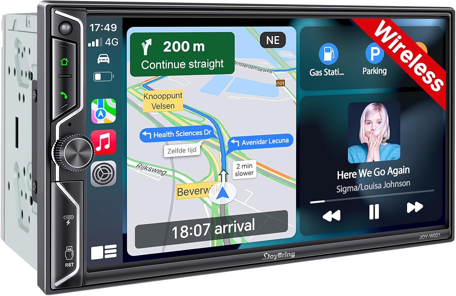 QLED Screen Upgrade 7" Double Din Car Stereo with Wireless Apple CarPlay and Android Auto, 240W Powerful Sound, 4.2-Channel Audio Output, Bluetooth, MirrorLink, Backup Camera, AM/FM Car Radio