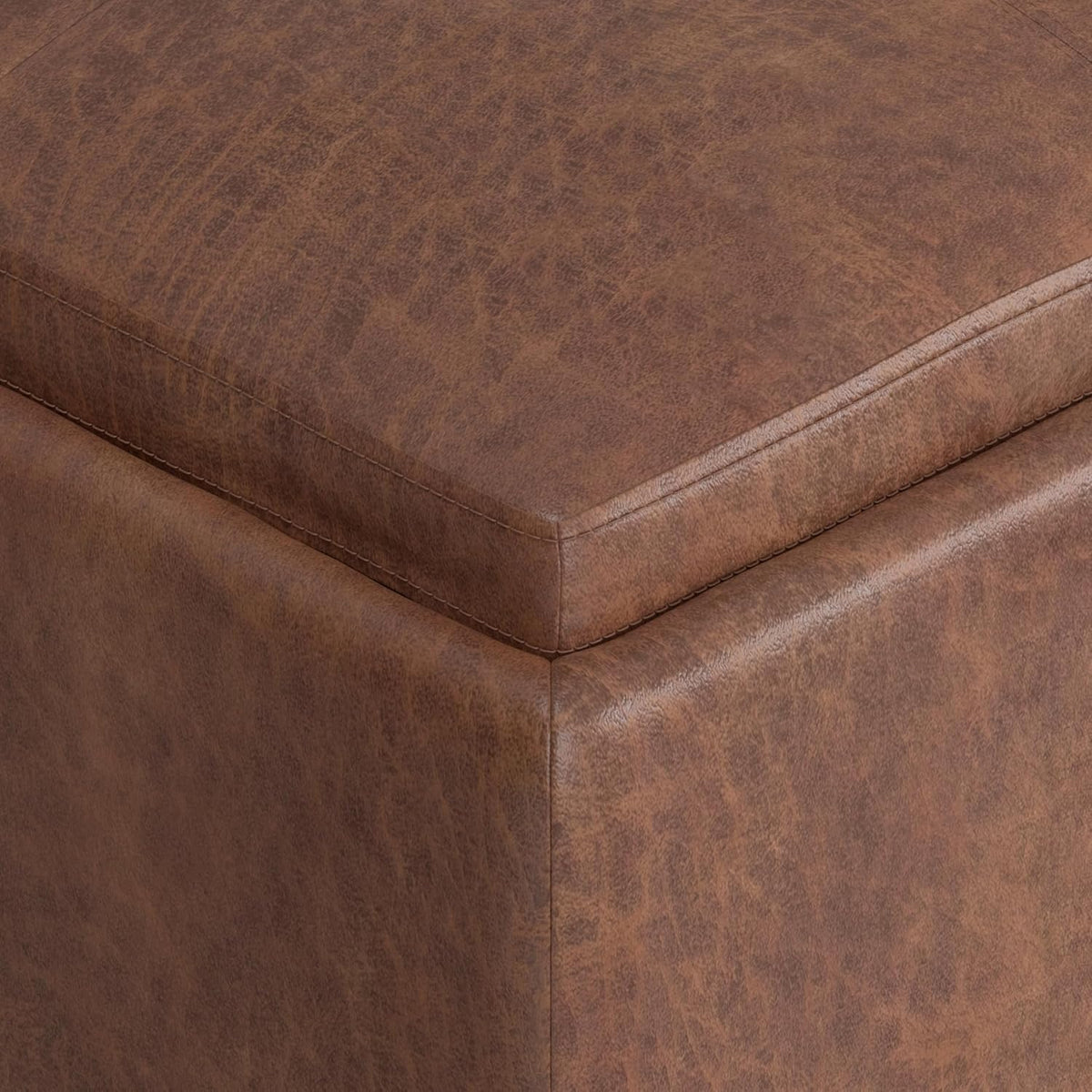 SIMPLIHOME Avalon Wide Contemporary Square Coffee Table Storage Ottoman, Distressed Umber Brown, Table Ottoman
