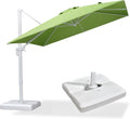 PURPLE LEAF 9 FT Patio Umbrella With Base White Cantilever Umbrella Square Outdoor Offset Umbrella Windproof with 360° Rotation for Garden Deck Pool, Macaw Green