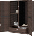 Outsunny Wicker Outdoor Storage Cabinet with Shelves, 2-Door Rattan Pool Towel Storage Cabinet with Removable Shelf & Drawer, Outdoor Towel Holder for Garden, Backyard, Porch, Mixed Brown